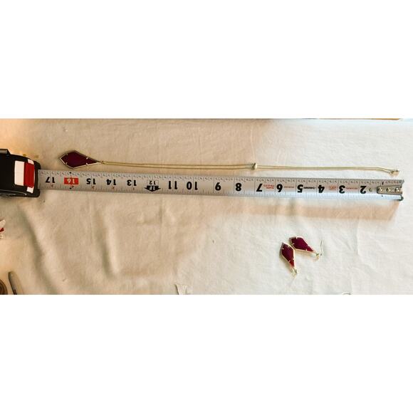 Kendra Scott Necklace And Earrings Magenta Pink & Gold - Picture 9 of 9